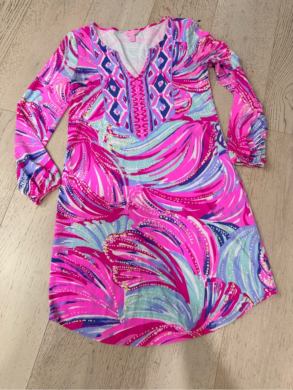 Lilly Pulitzer Pink & Aqua Printed V-Neck Midi Dress